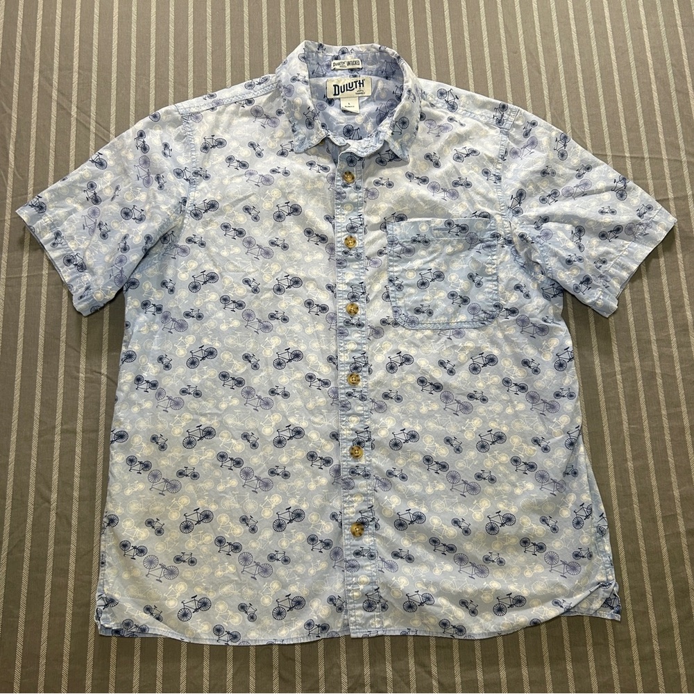 Duluth Trading Co. Slim Fit button-down shirt bicycle pattern Men's Large